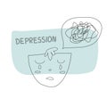 Depression. Line art vector illustration of a man in depressive state of mind. Heartbreak and sad doodle art sketch people. Psyc